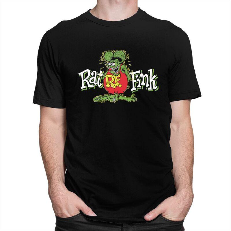 Custom Anime Cartoon Rat Fink T Shirts for Men Pure Cotton Tees Tshirts Short Sleeve Casual Tshirt