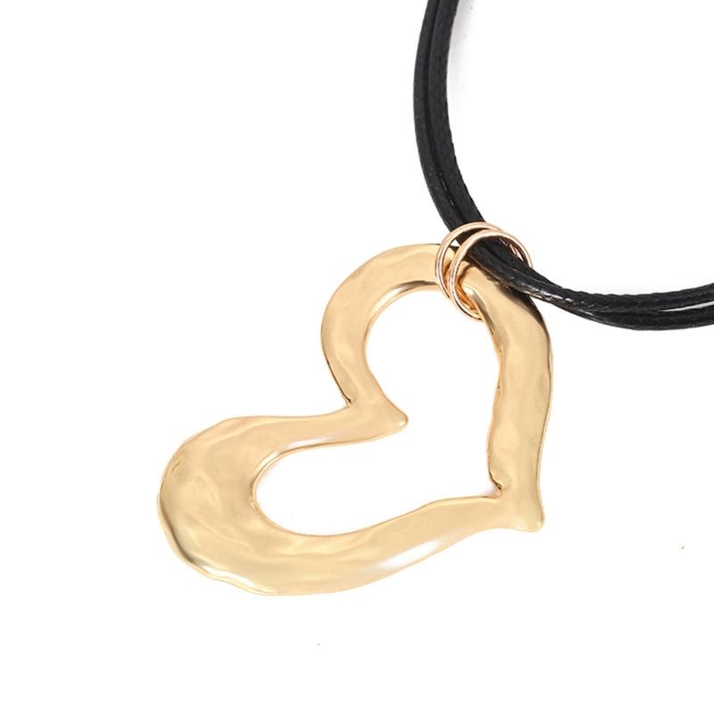 Korean Fashion Black Rope Necklace Women Adjustable Elegant Metal Love Heart Pendant Choker Jewelry Christmas Gift