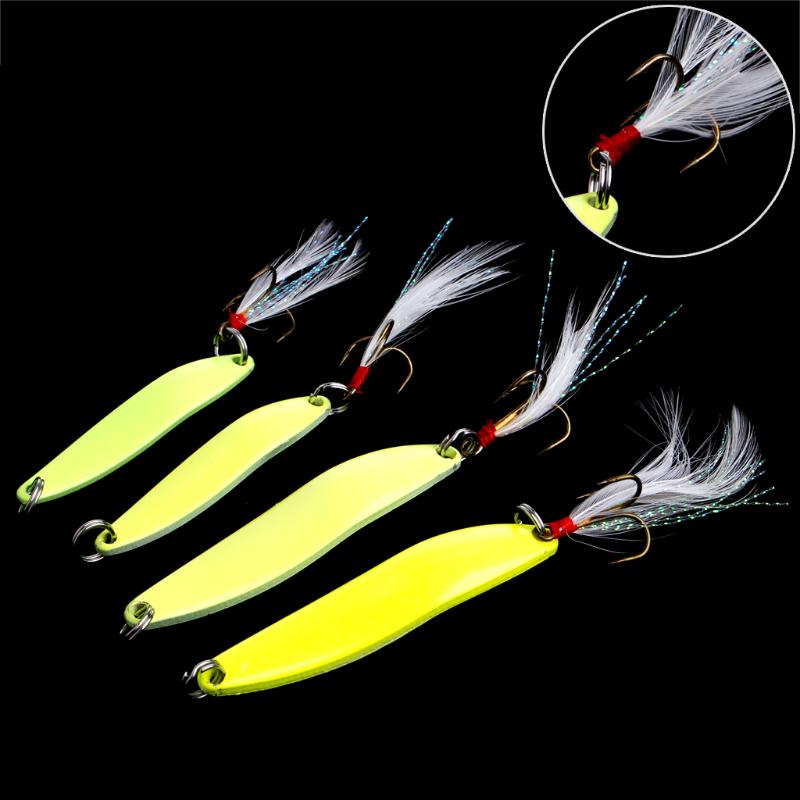 Fishing Metal Luminous Baits Treble Hooks Sequins Lures Paillette Feather Tackle