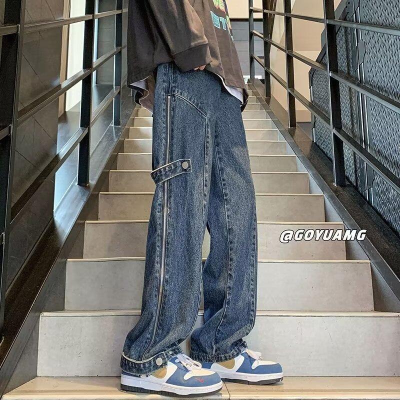 JYL Men s Straight Jeans American Vibe Vintage Zipper Split Denim S бездна