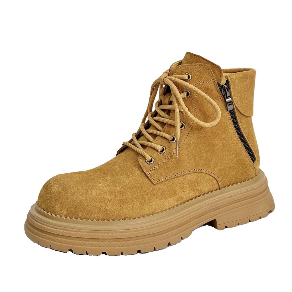 Rhubarb Boots Thick-Soled Heightening Tooling Boots Martin Boots Men'S Big Head Versatile High-Top Boots Retro