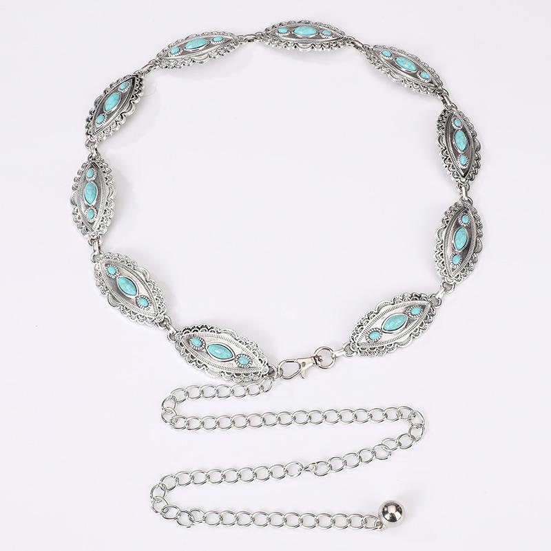 High-end Women's Waist Chain Turquoise Inlaid with Boho Waist Chain Western Style Natural Vacation Waist Chain
