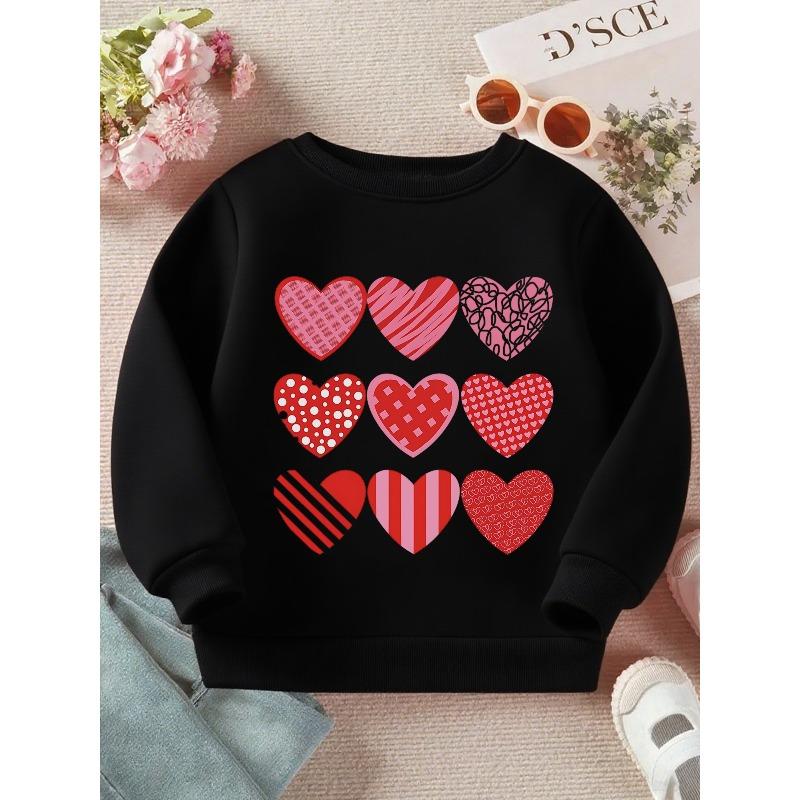 Kids Crewneck Sweatshirt, Cute Valentine Heart Love Theme Graphic Print, Fall Winter Clothing