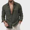 2024 New European & American Men's Multi-Pocket Casual Long-Sleeved Shirts