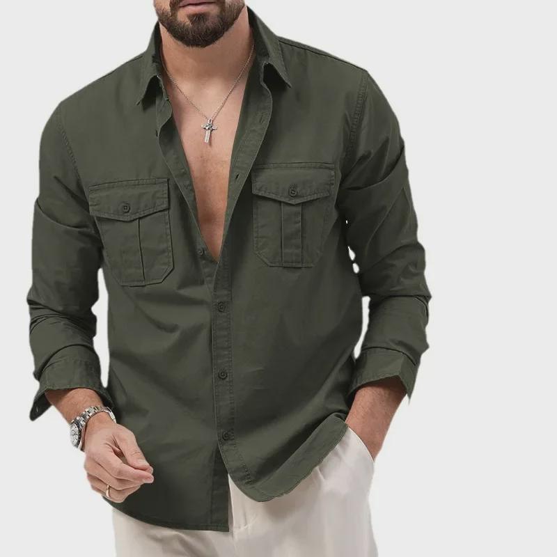 2024 New European & American Men's Multi-Pocket Casual Long-Sleeved Shirts