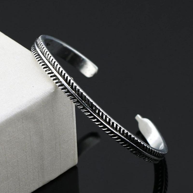 XIYANIKE Men Thai Silver Twisted Woven Opening Bracelets Bangle Neutral Retro Original Handmade Exquisite Jewelry Unique Gift