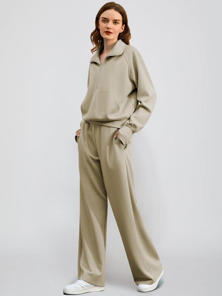2025 Women's Oversized Half-Zip Sweatshirt and Wide-Leg Pants Set for Autumn/Winter