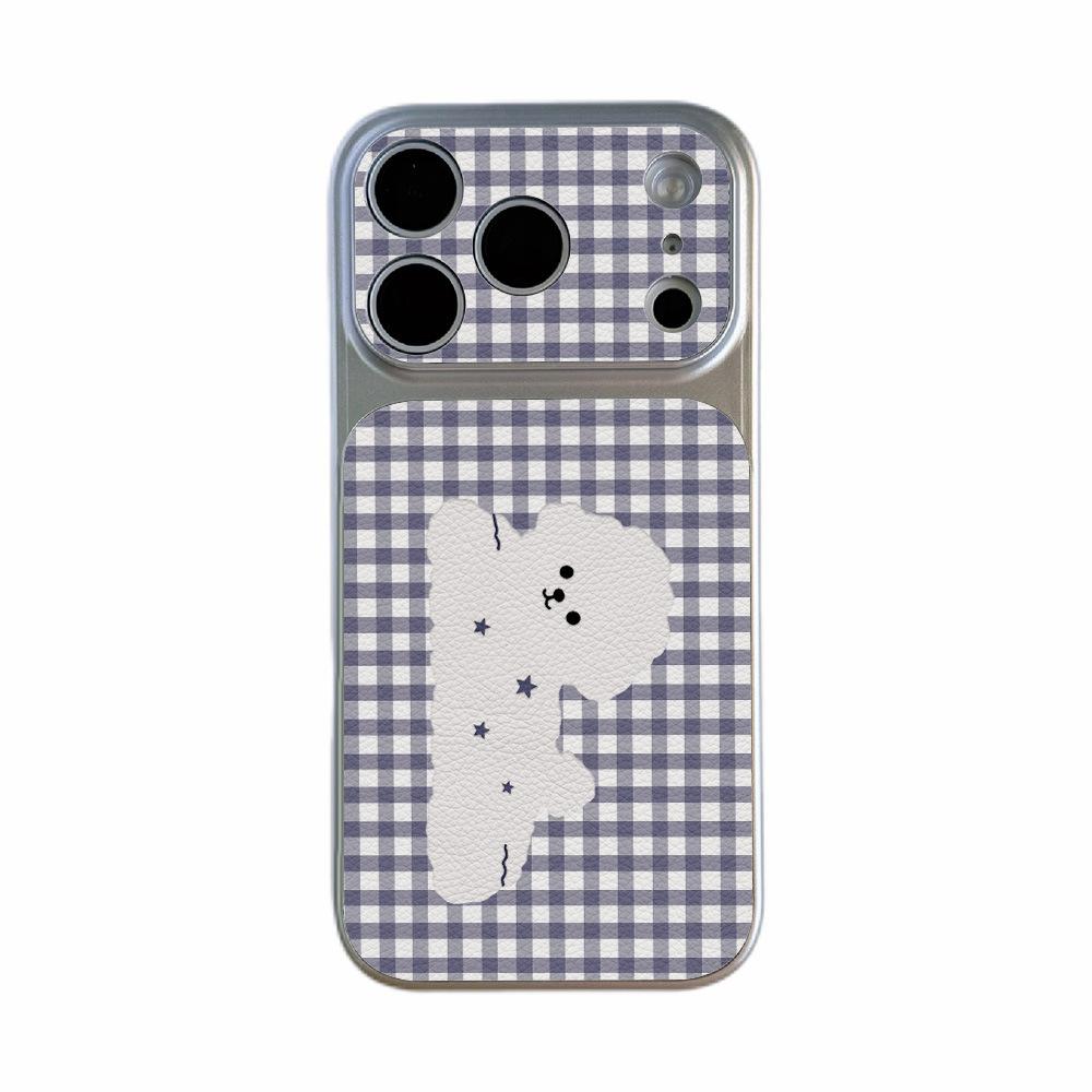 Plaid Cute Little White Dog Is Suitable for Apple 17PROMAX Mobile Phone Case with Large Window iPhone16 Soft 15 All-inclusive 14.