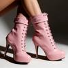 JiaLuoWei 15CM High Heel Lace Up Platform Lockable Strap Sexy Women Ankle Boots Size 36-46