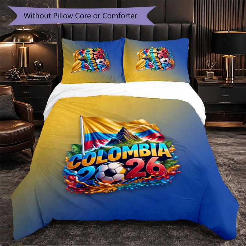 Colombia Football Pattern 3 Pieces Bedding Set Soft Microfiber Duvet Cover with Pillow Cases for Bedroom