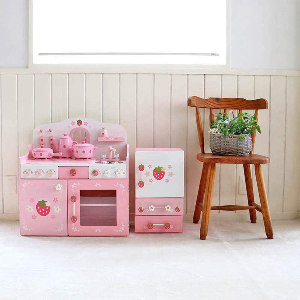 Mother Garden Wooden Toy Wild Strawberry Cutie Chilled Refrigerator Play Set 17 Pieces Accessories Completed Product 441-58399 [Wooden Play Set