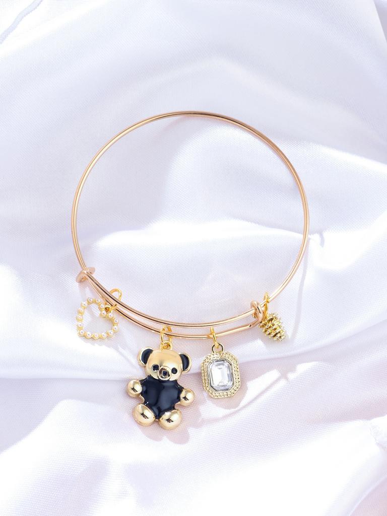 Pink Bear Bracelet with Diamond Tassel Colored Soft Pottery Opening Adjustment Women's Bracelet