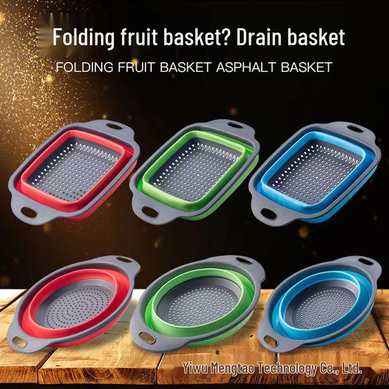 Foldable Round Vegetable & Fruit Washing Basket with Drain