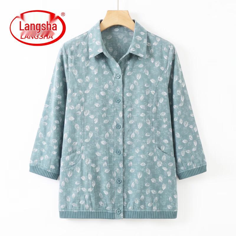 Women s Floral Seven-Sleeve Cotton Shirt 5XL