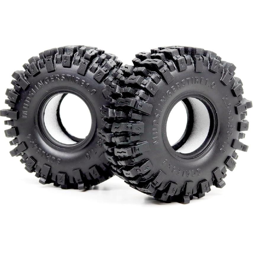 HOBBYSOUL 1.0 Tires 64 * 25mm 1.0 Mud Slingers Tires Super Soft Sticky 1.0 Crawler Tyre For RC 1/18 TRX4M 1/24 SCX24 FCX24 Upgrade
