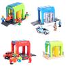 City Plastic Police Station Car Wash Room City Scene Building Block Set Compatible Brio Wooden Train Track Toy For Children Gift