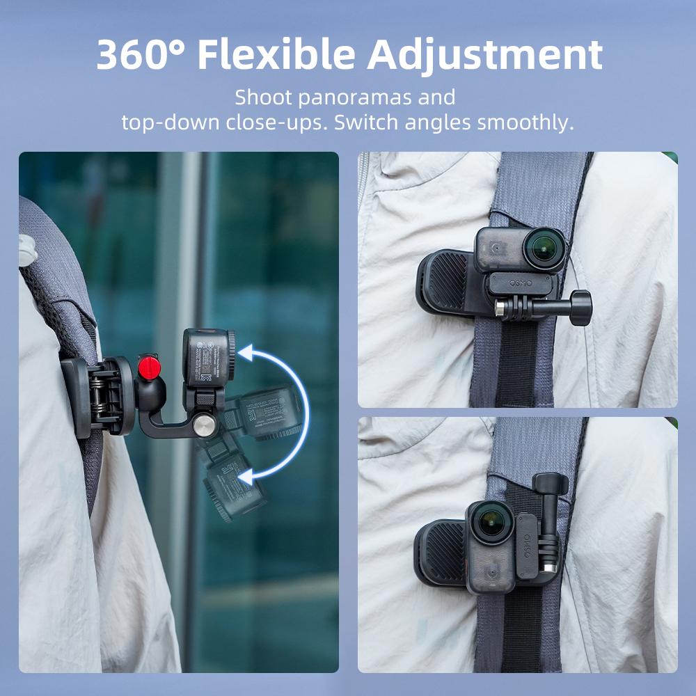 Flymile Backpack Strap Clip for Insta360 X6/DJI Action/Gopro Magnetic Camera Clip 360° Ball Head Photography Holder Accessories