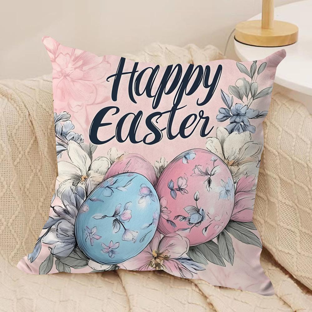 Happy Easter Bunny Cushion Cover Short plush Doublesided Print Square Throw Pillow Covers Sofa Home Cushion Decor
