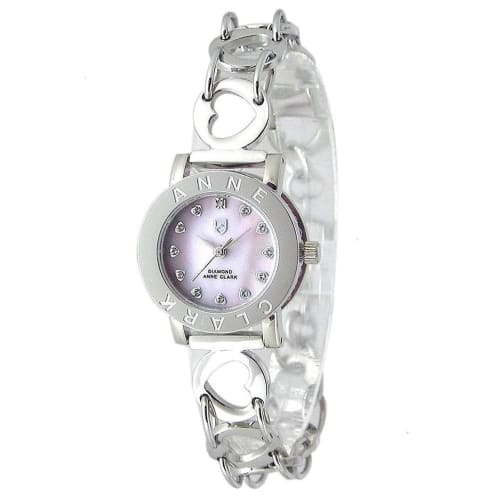 

ANNE CLARK Women s Heart Bracelet Watch with Natural Pink Shell Dial and Diamonds in Silver
