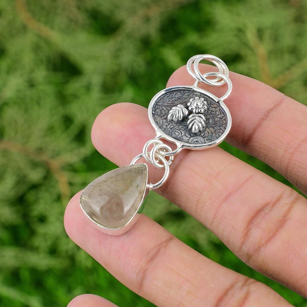 Thanks Giving Day Deal Naturlig Gyllene Rutil Bröllopshänge Smycken 925 Silver