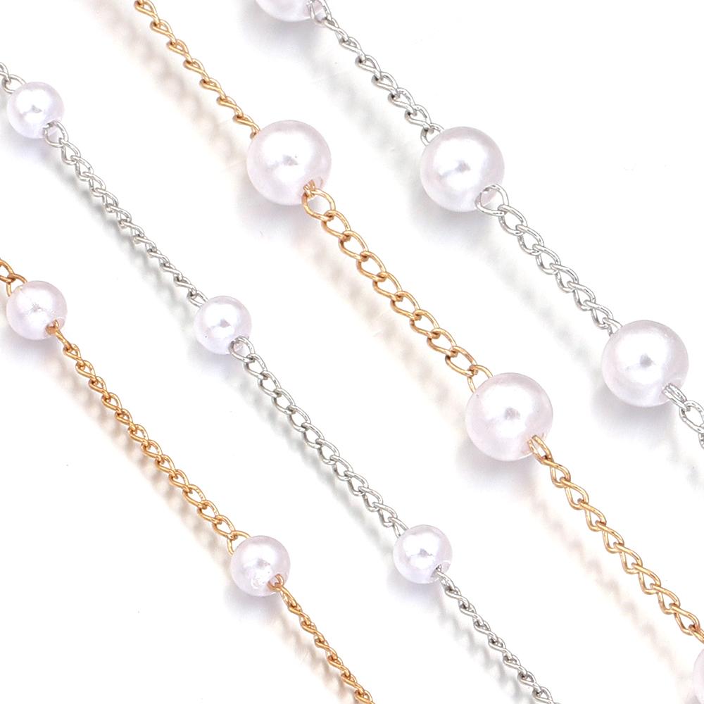 5Yards/Roll Copper Beads Chains Imitation Pearl Beads Chain For Jewelry Making DIY Bracelets Necklace Clothing Decor Accessories