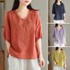 Women Loose Style Top Stylish Women's Embroidered V-neck Tops for Spring Autumn Loose Fit Commuting Style Blouses with Half
