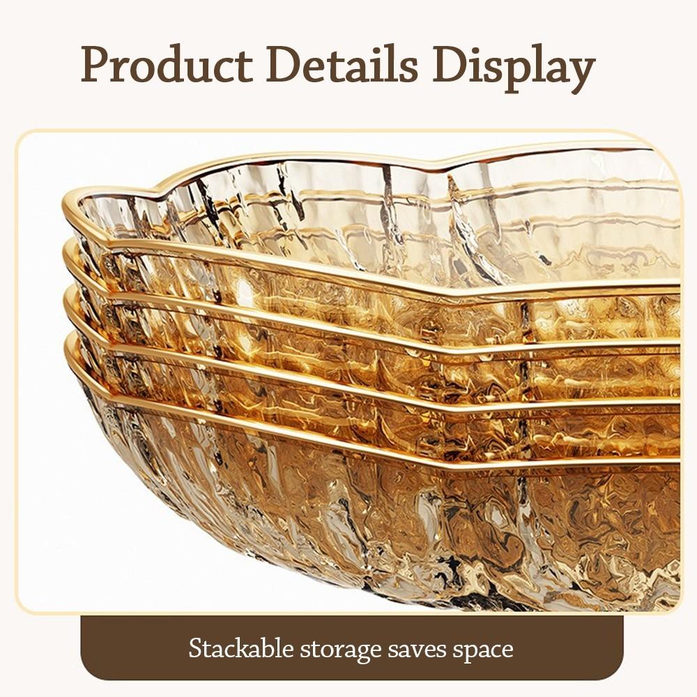 PET Snack Display Plate Gold-Trimmed Edge Fruit Storage Basket Heat Resistant Glacier Fruit Bowl