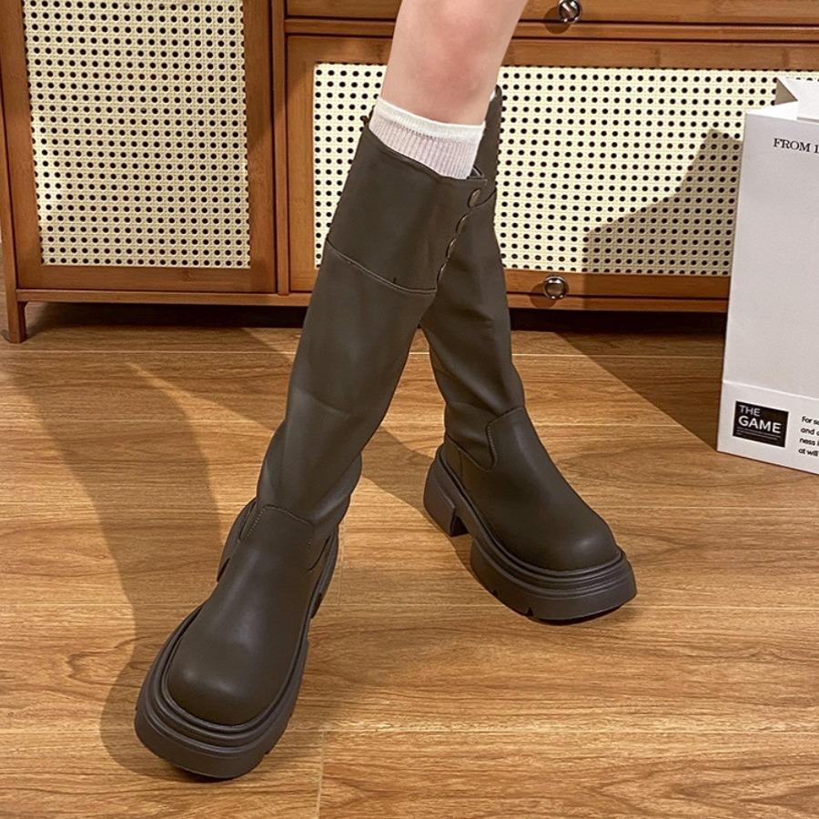 Thick-soled western knight boots women's boots but knee 2025 new autumn and winter American retro boots thin boots