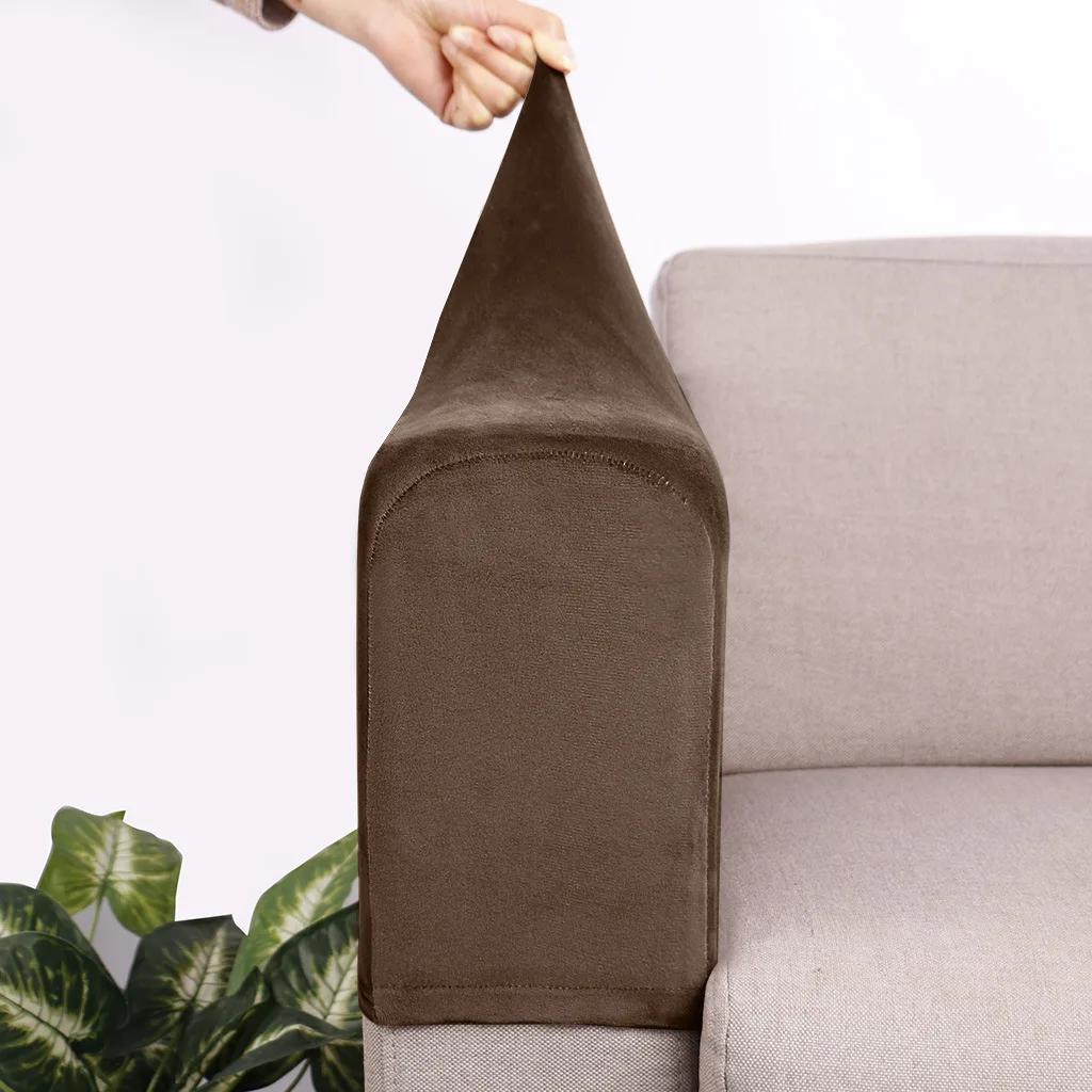 2PCS/Set Removable Armrest Cover Silver Fox Velvet Solid Color Elastic Dustproof Sofa Armrest Glove Stretchy Furniture Protector