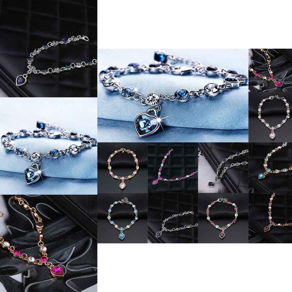 Chic Hottest Womens Ladies Crystal Rhinestone Bangle Ocean Blue Bracelet Chain Heart For Versatile Occasions