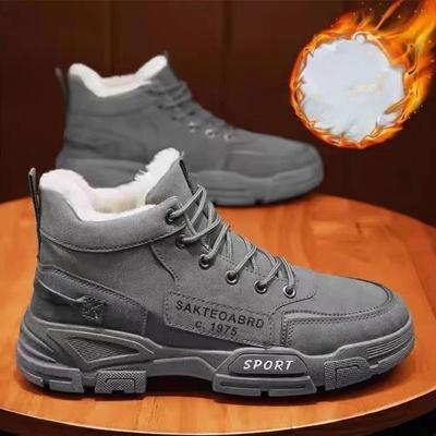 Stiefel Herren Winter Mode Plüsch Schuhe Schneestiefel Männlich Casual Outdoor Sneakers Schnüren Warme Schuhe Rutschfeste Knöchelstiefel Männlich