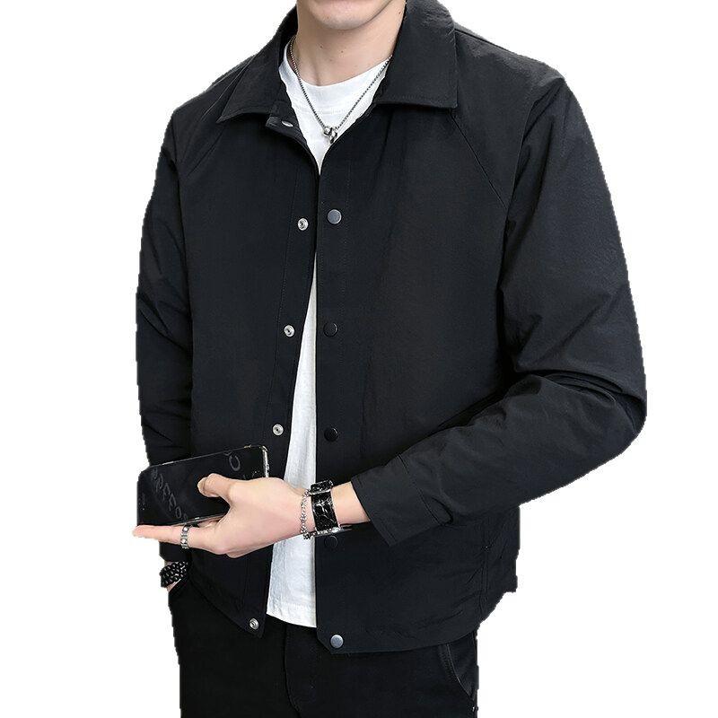 Jacket Men'S Spring New Loose Business Casual Cardigan Long Sleeve Top Short Simple Lapel Jacket