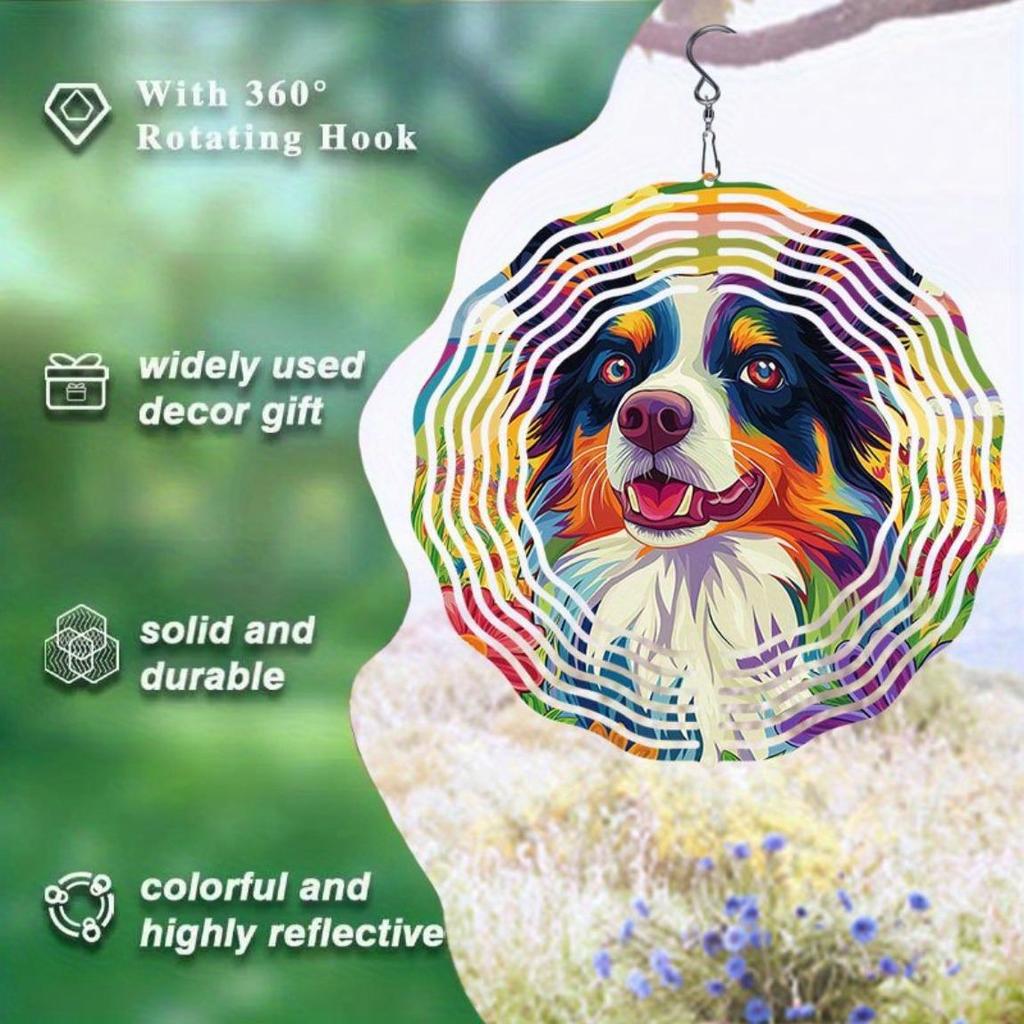 Rainbow Flower Dog Pattern Metal Wind Spinner 2D Hanging Garden Decor No Power Needed 360 Degree Rotating Hook Easy Installation