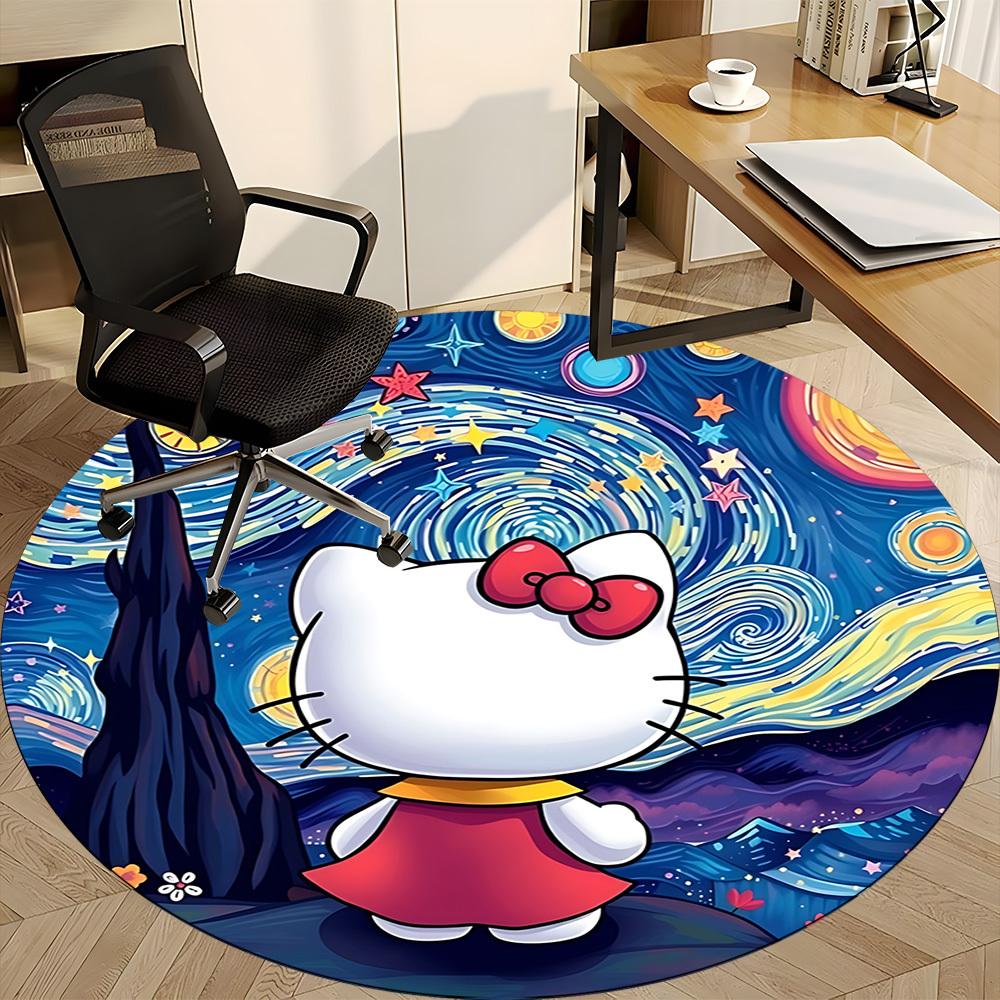 1pc Hello Kitty Chair Carpet for Office, Indoor Non Slip Washable Polyester Fiber Carpet, Mat For Office, Machine Washable