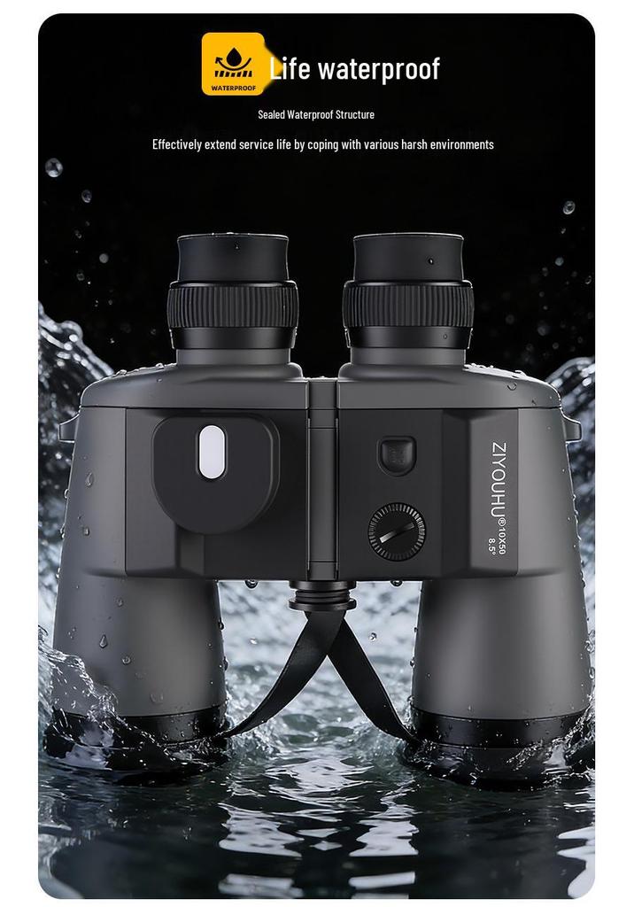 Free Tiger Jimu 10X50 HD Waterproof Marine Binoculars with Compass, Rangefinder, and BAK4 Lenses