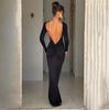 WDS European and American Autumn New Solid Color Pullover Halter Long Sleeve Slim Sexy High Waist Long Dress