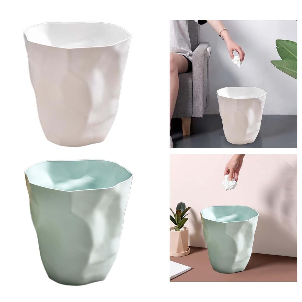 Round Waste Bin Dustbin Bucket Wrinkle Trash Can Garbage Bin Wastebasket for Dormitory Washroom Bedroom Toilet Household