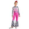 Kids Western Cowboy Costume Long Sleeve High Waist Bodysuit Fringe Cow Print Flared Jumpsuit Halloween Outfit