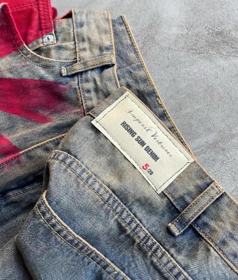 Unisex Y2K Vintage Sluneční Potisk Dámské Pánské Džíny Harajuku Vyprané Široké Nohavice Americký Styl Džínové Kalhoty Volné Ležérní Streetwear