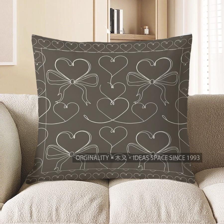 2D Heart & Bow Pattern Digital Print Pillow Covers Pattern Cushion Cover Suitable For Sofa Bedroom Car Pillow Cover