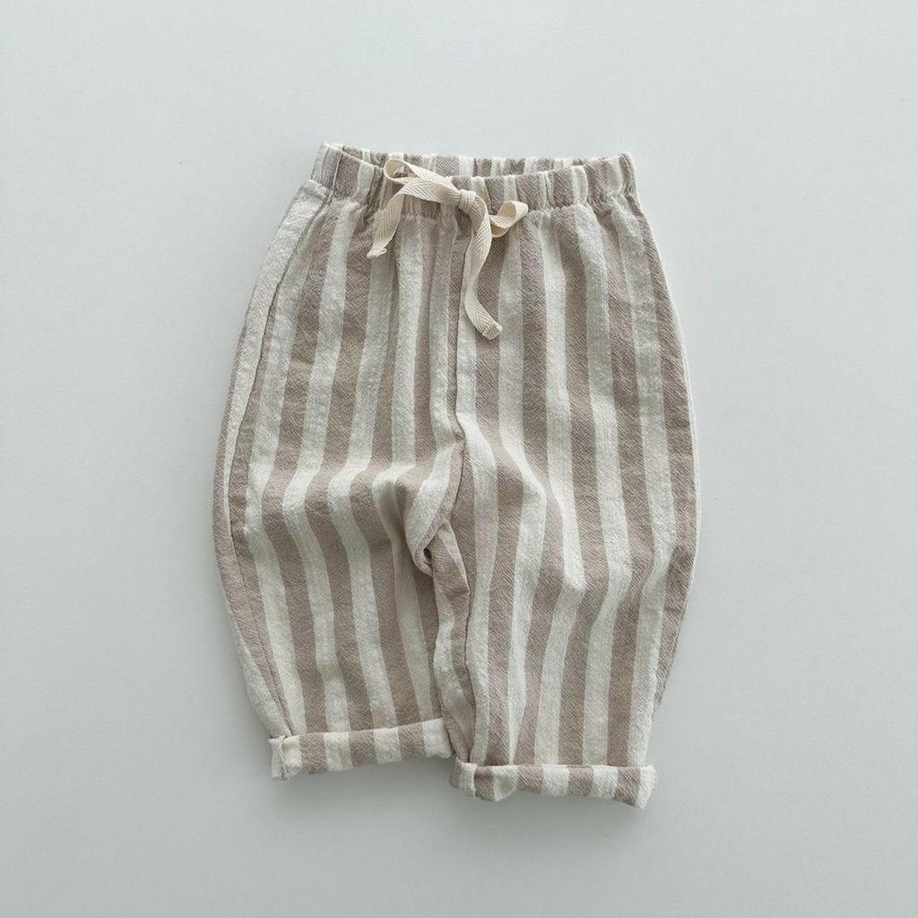 Korean-Style Kids' Summer Cotton Striped Drawstring Pants