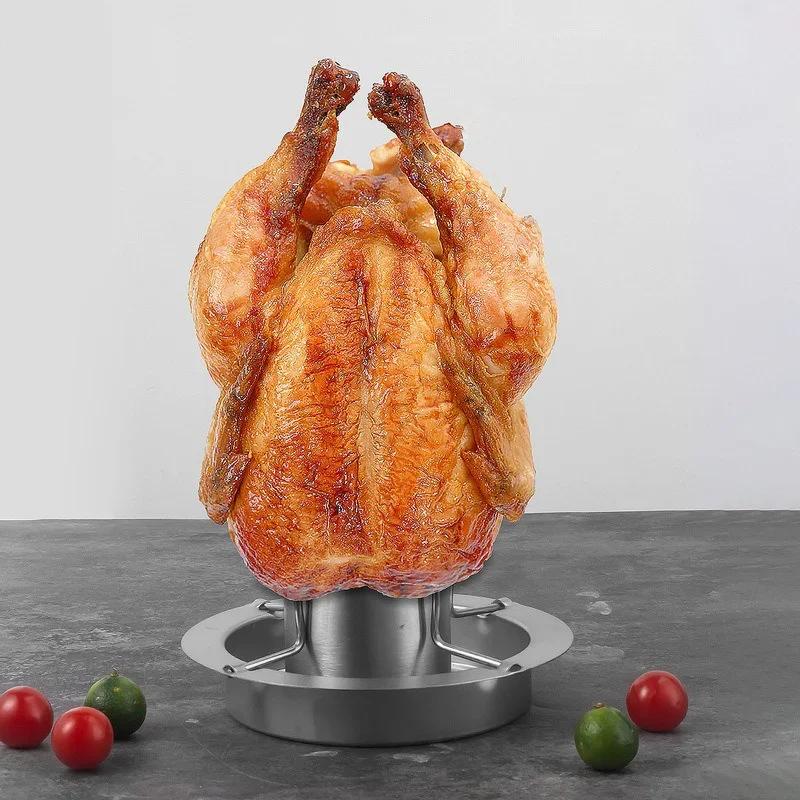 Stainlness Steel Roasting Grill Stand Removable Outdoor BBQ Tool Chicken Roaster Rack Non-stick Grilled Chicken Plate Party