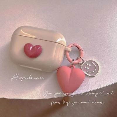Vintage Pink Heart Keyring Earphone Case for AirPods 3 2 Cute Silicone Case For Air Pods Pro Bluetooth Headphone Protector Cover