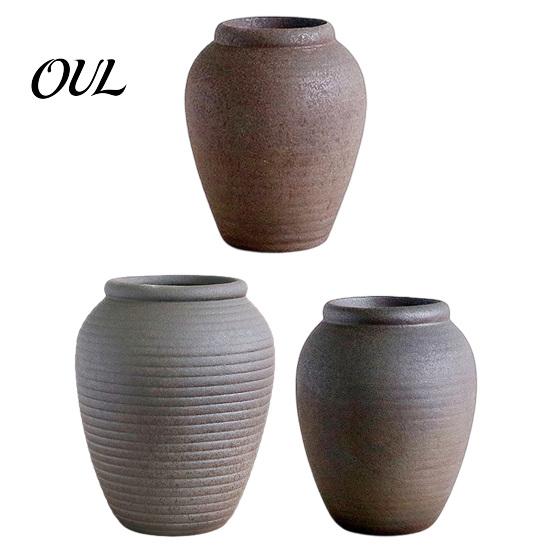 Weathered Stone Texture Plant Holder Retro Round Ceramic Vase, Small Hydroponic Planter, Rustic Style Decorative Ornament Table Centerpiece