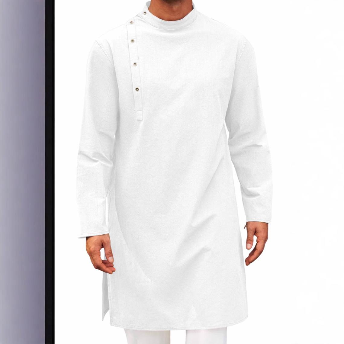 

Мужская тоба в арабском стиле Минималистичное длинное платье Модная исламская одежда Свободный крой Повседневная одежда Для мусульман Ежедневная носка XL белый