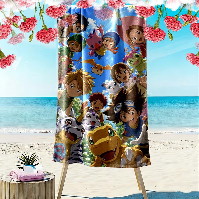 Digimon Print Beach Towel, Large Soft Quick Dry Towel for Beach Camping Swimming