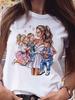 Women T Shirt Cartoon Mom Daughter Son Print Lady Tshirts Short Sleeve Tops Womens Kawaii Graphic Female Tshirt Clothe