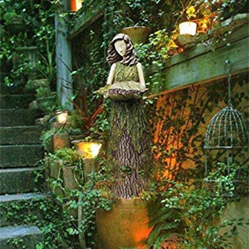 Fairy Statuary With Bird Feeder Resin Ornament Outdoor Statue FR NEW Garden K4G3