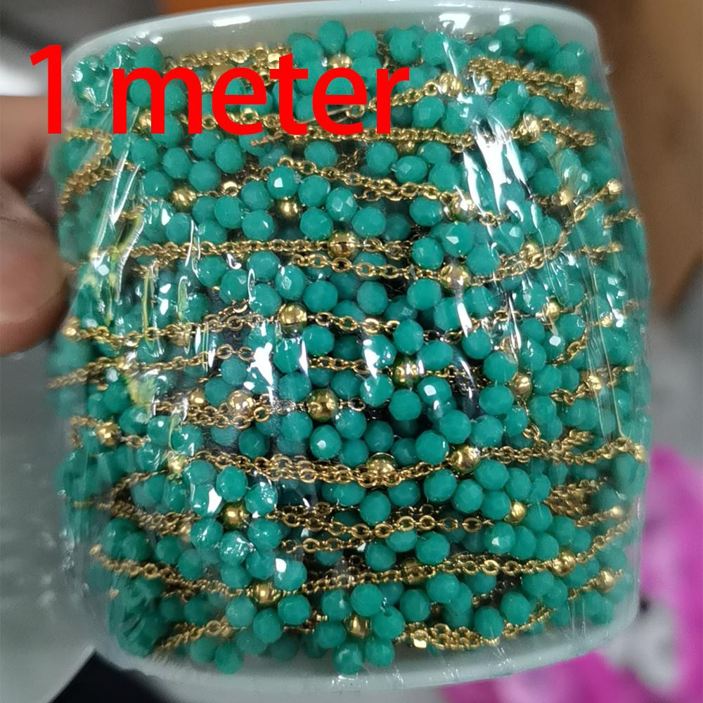 1meter Daisy Flower Beaded Chains Stainless Steel Crystal Bead Chain Necklace Bracelet Chain Crafts Jewelry Making DIY Supplies