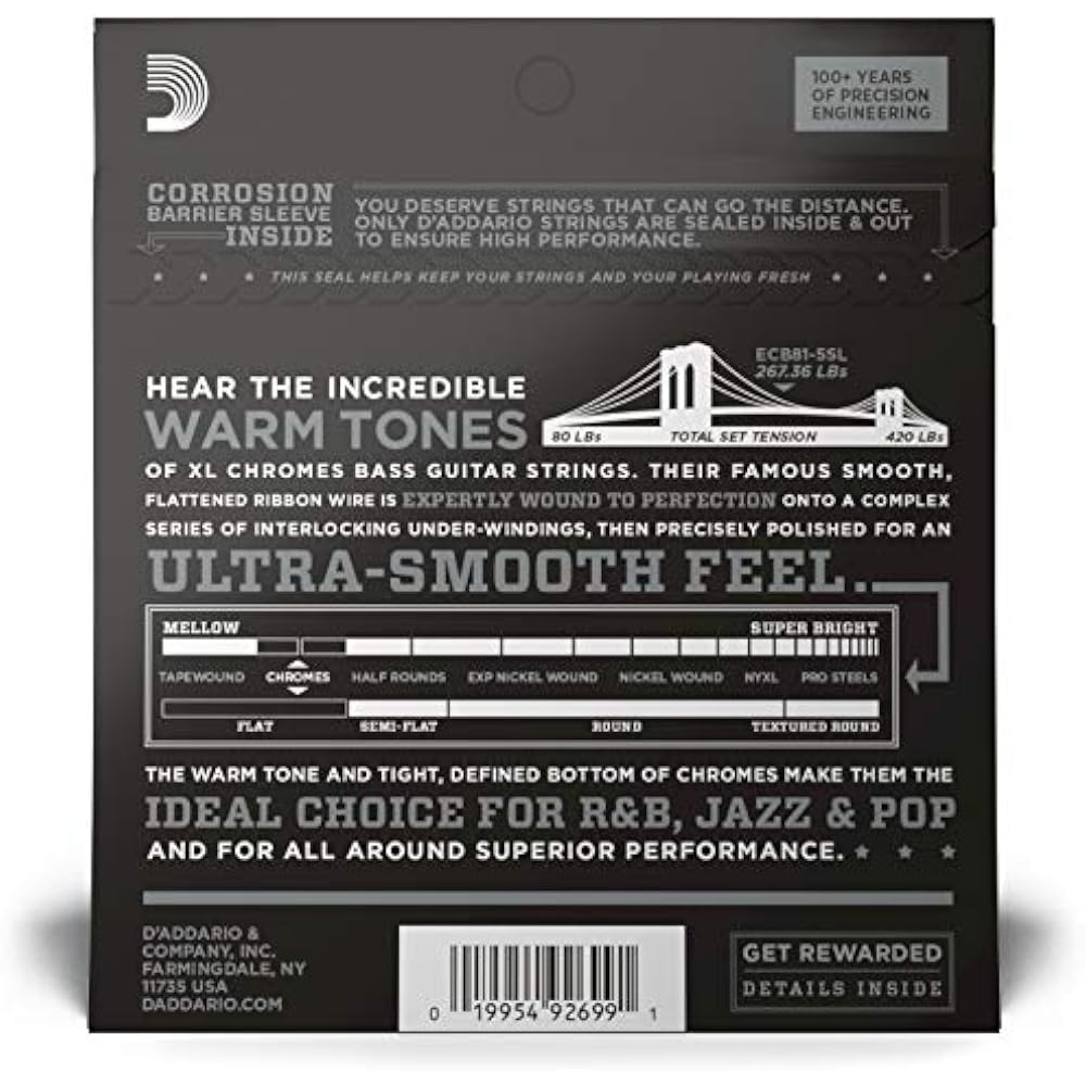 D'Addario Daddario Bass String Flatwound Super Long Scale 5 String .045-.132 ECB81-5SL [Domestic ...